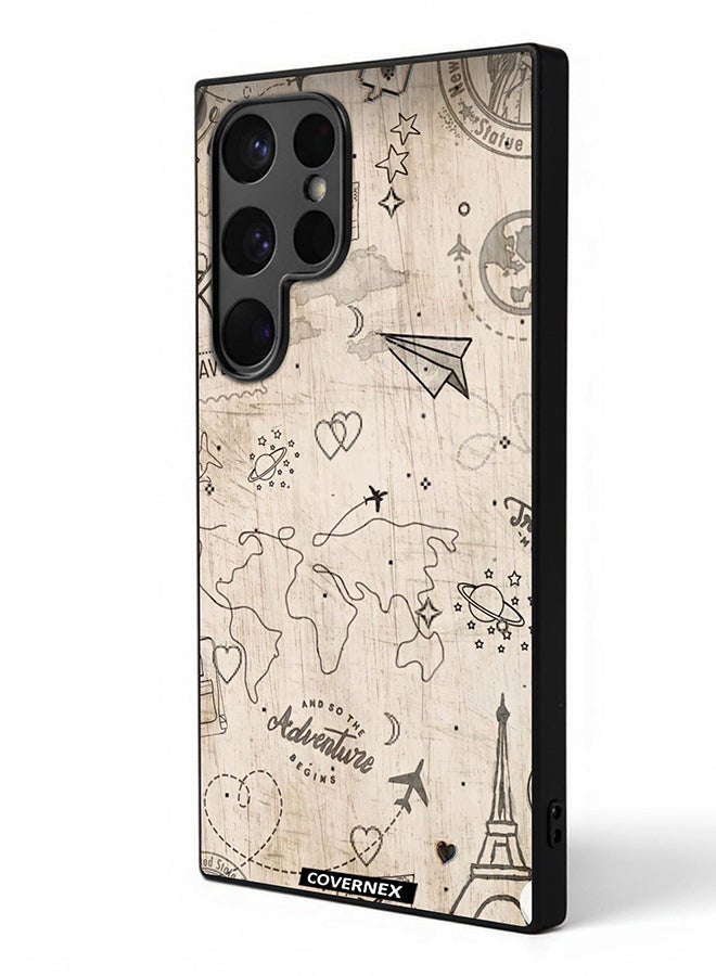 Covernex Samsung Galaxy S24 Ultra Protective Case Cover Printed Featuring Wonderlust Sketch World Map - Image 1